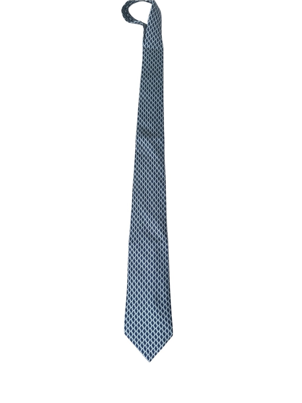Hermès Silk Tie Blue Silver Geometric w/ Box Made in France - Picture 8 of 17
